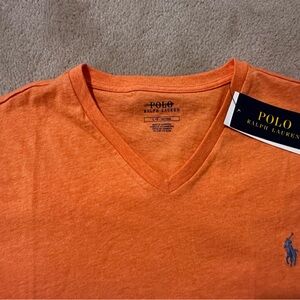 NWT Polo by Ralph Lauren Men's Bright Orange V-Neck Tee Size L